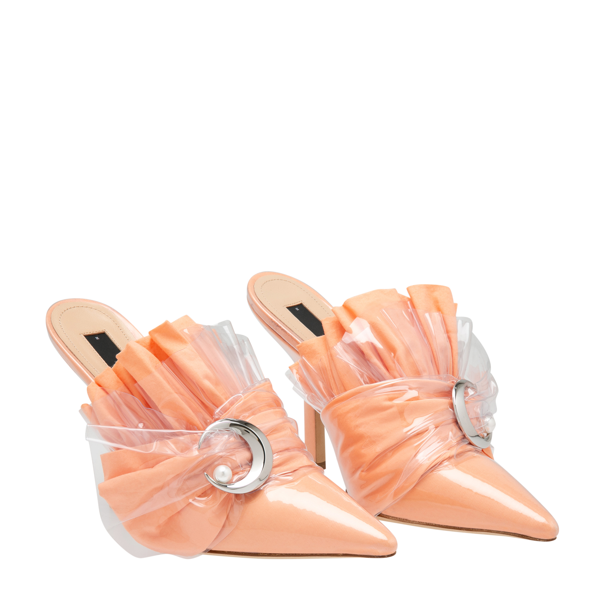 

Satin ruched mules, Orange