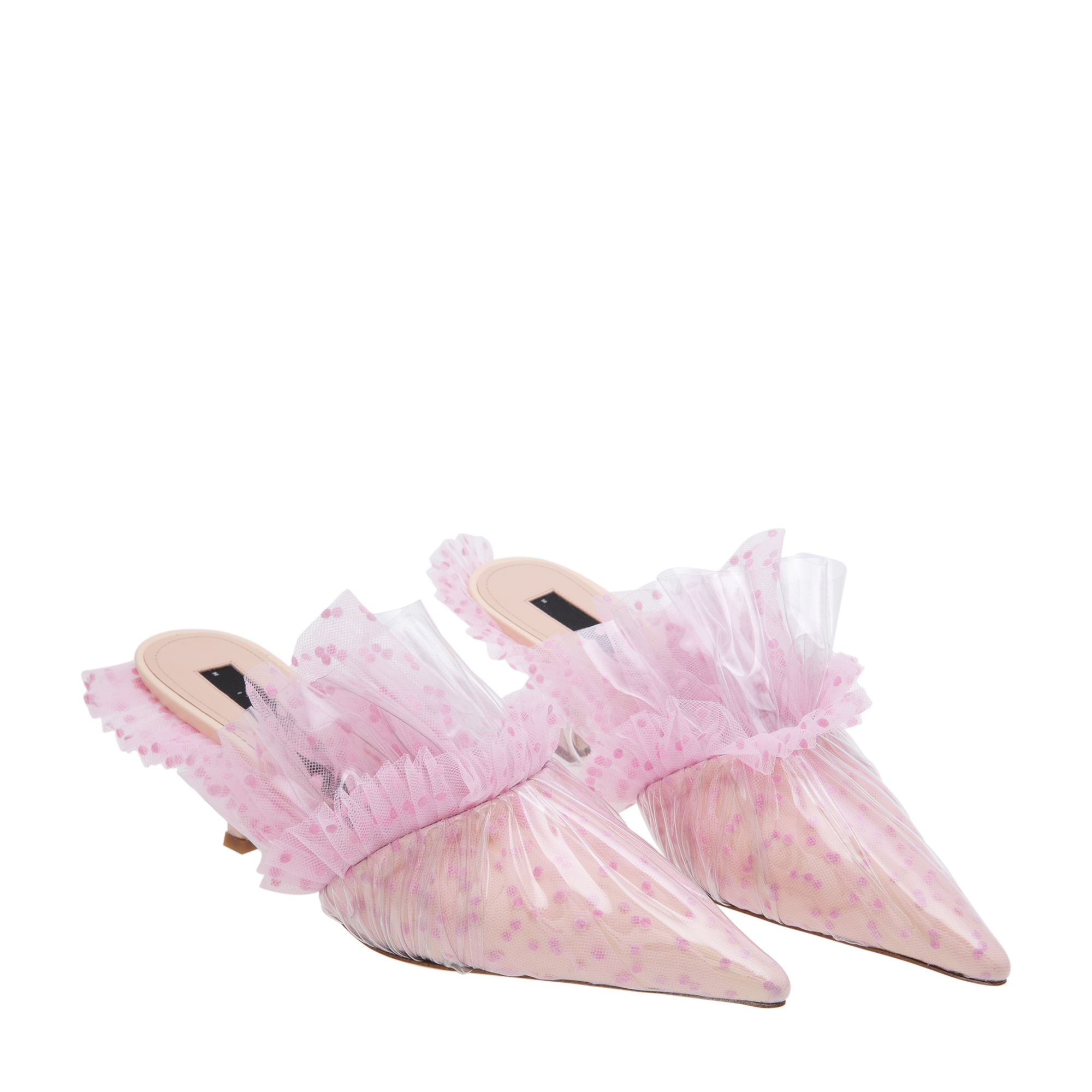 

Polka-dot PVC and tulle mules, Pink