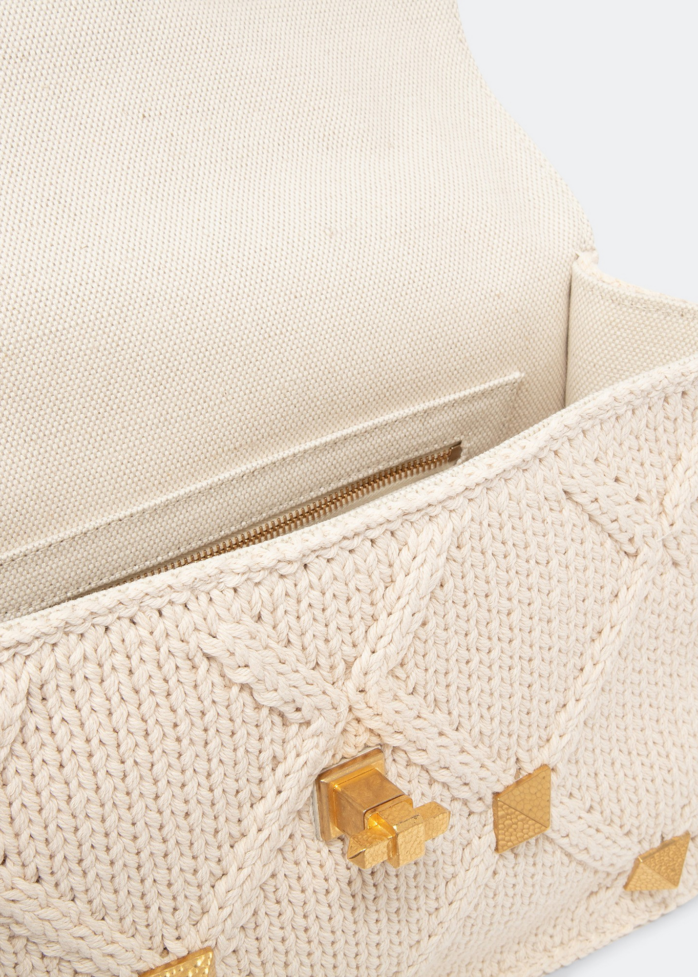 

Roman Stud knitted shoulder bag, White
