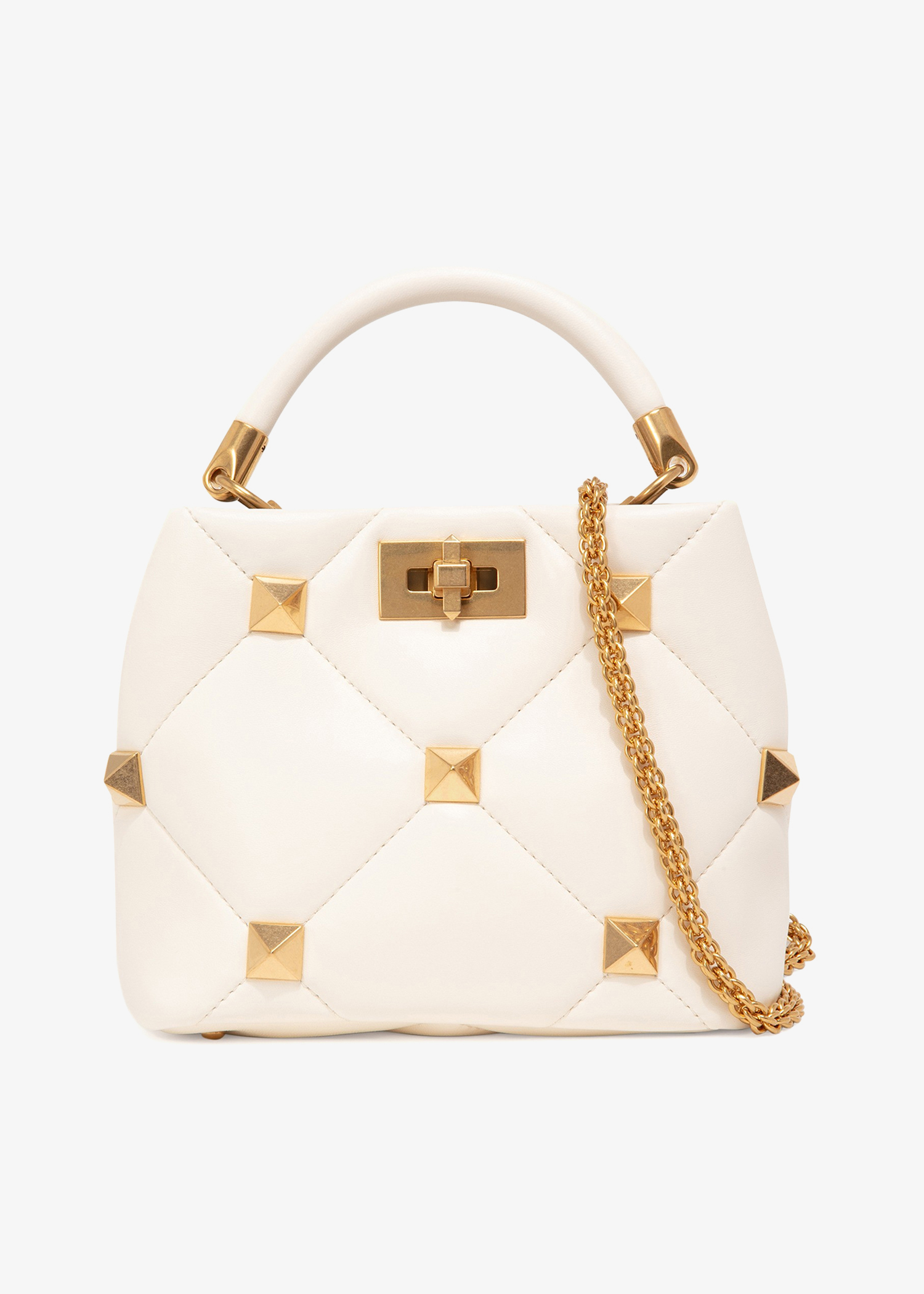 

Roman stud top handle bag, White