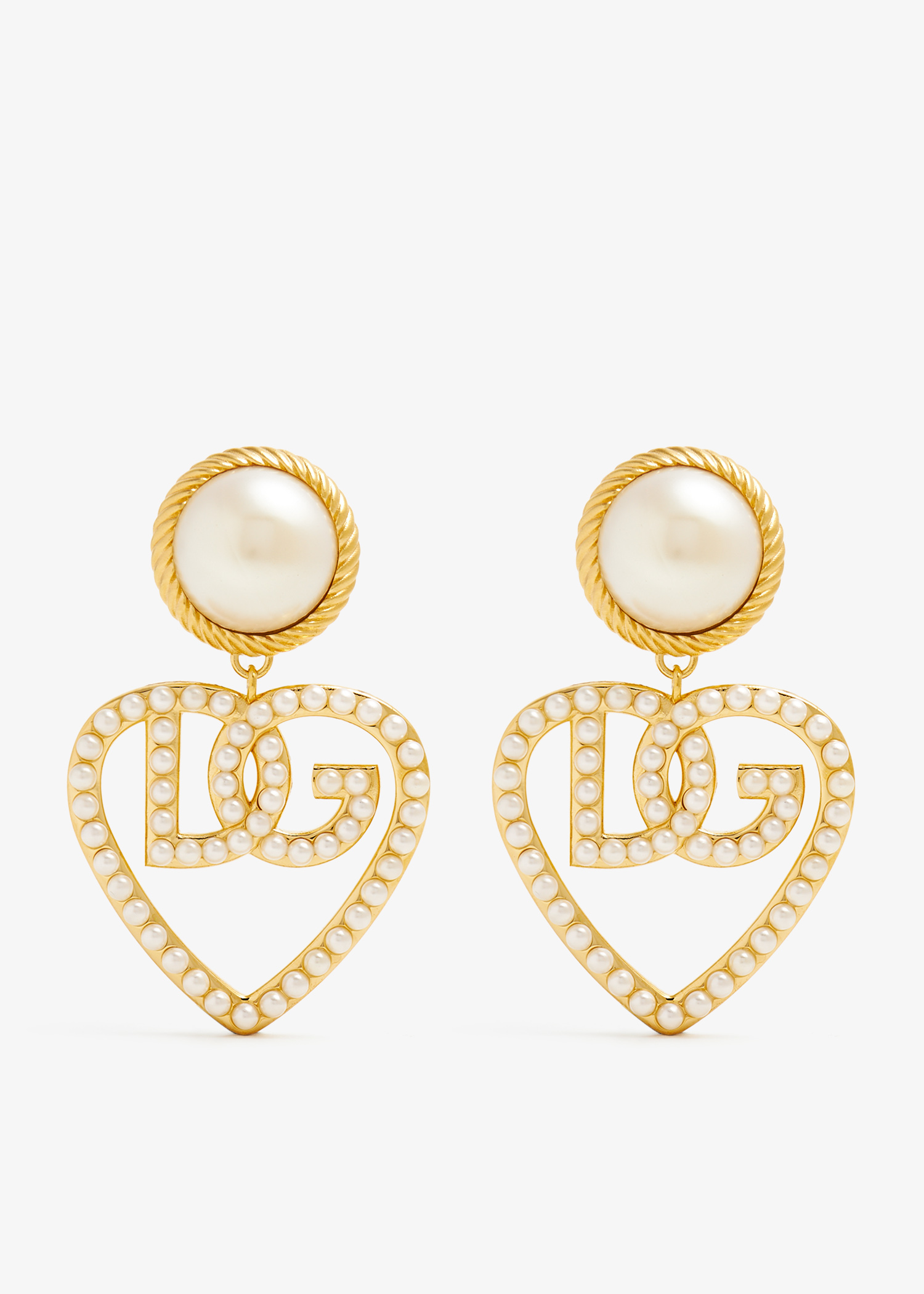

DG logo heart drop earrings, Gold