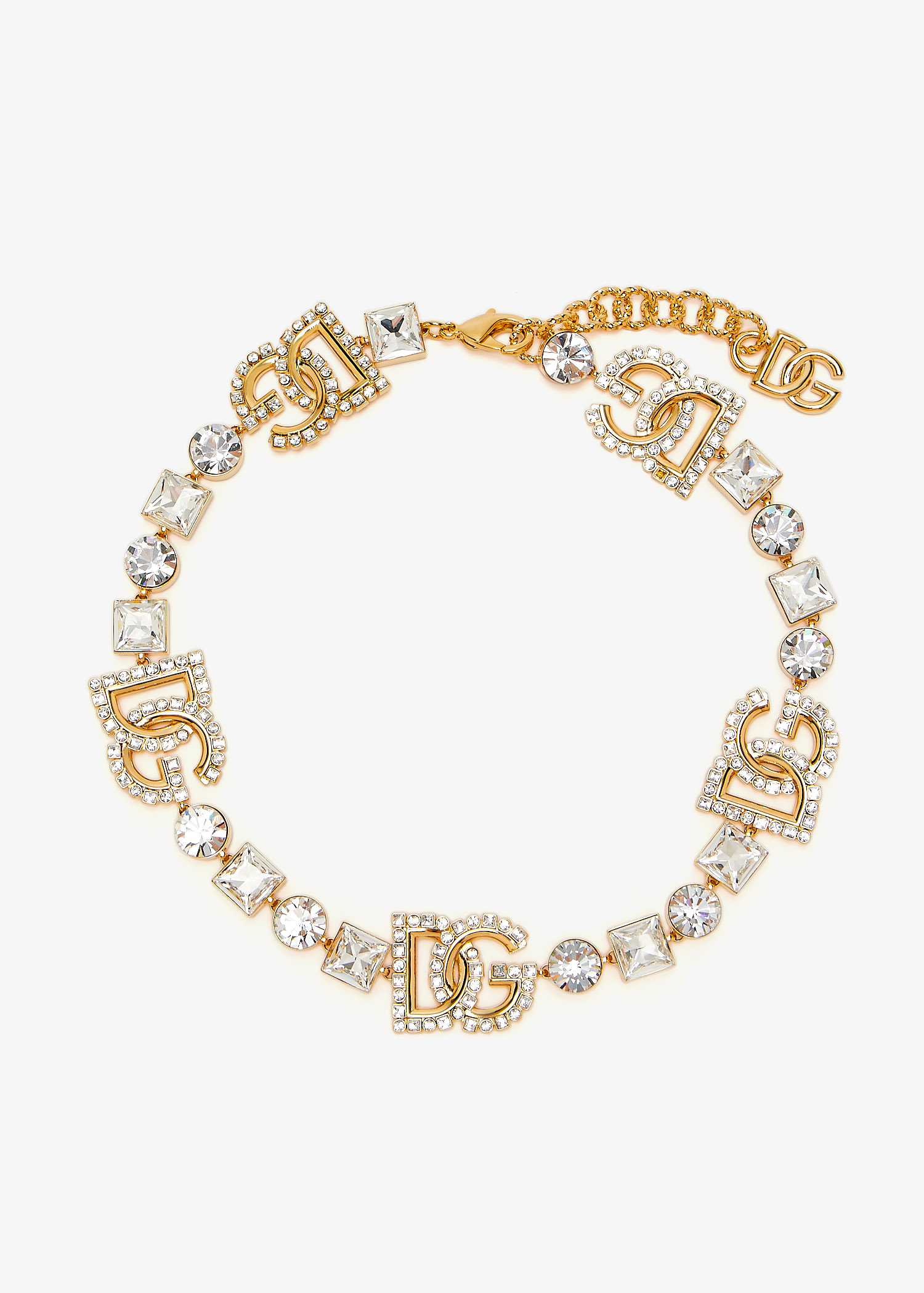 

DG logo rhinestone necklace, Gold