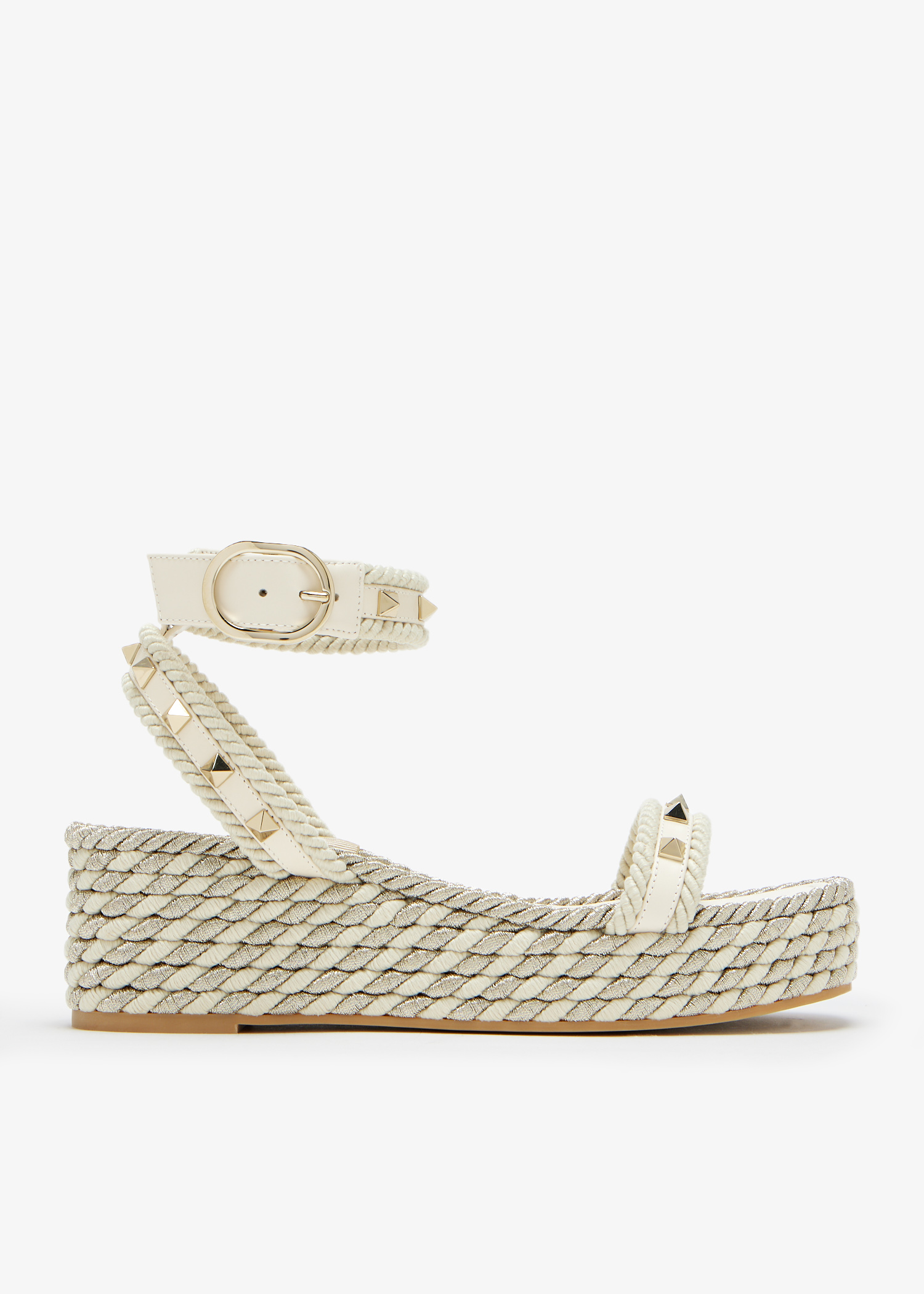 

Rockstud Torchon flatform sandals, Cream