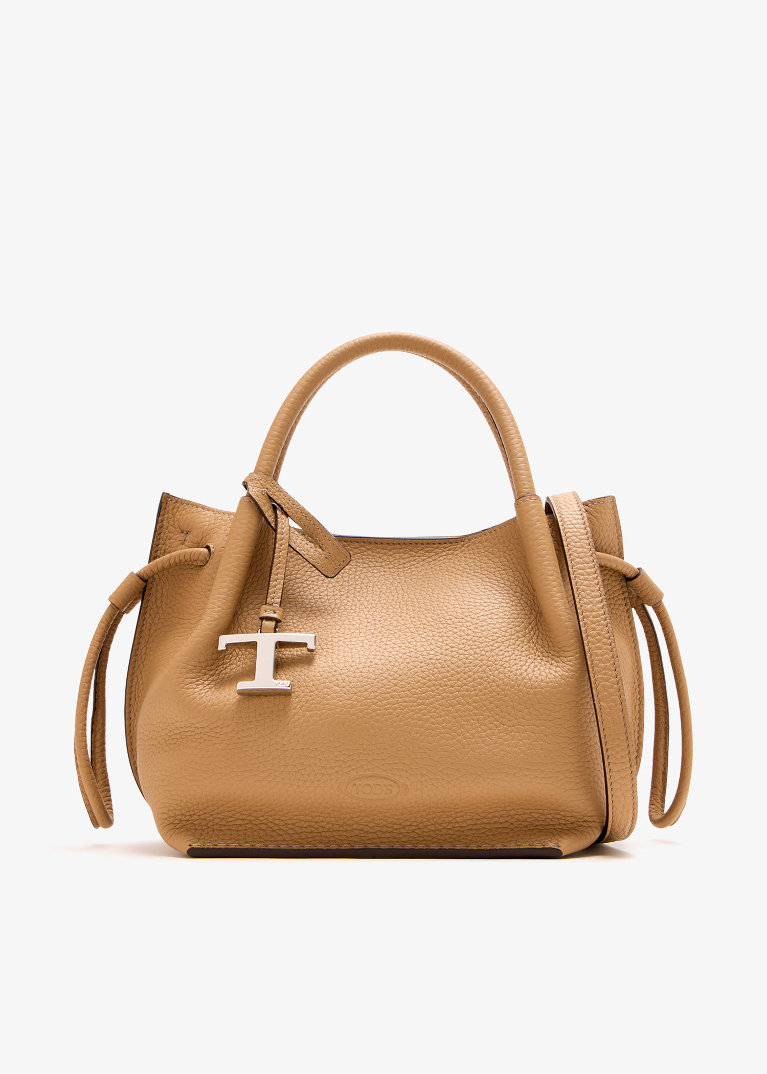 

Small leather bucket bag, Beige
