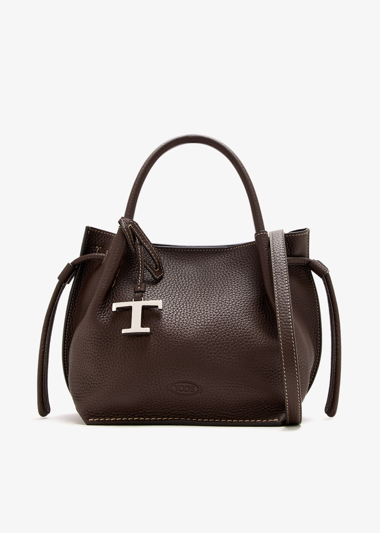 

Small leather bucket bag, Brown