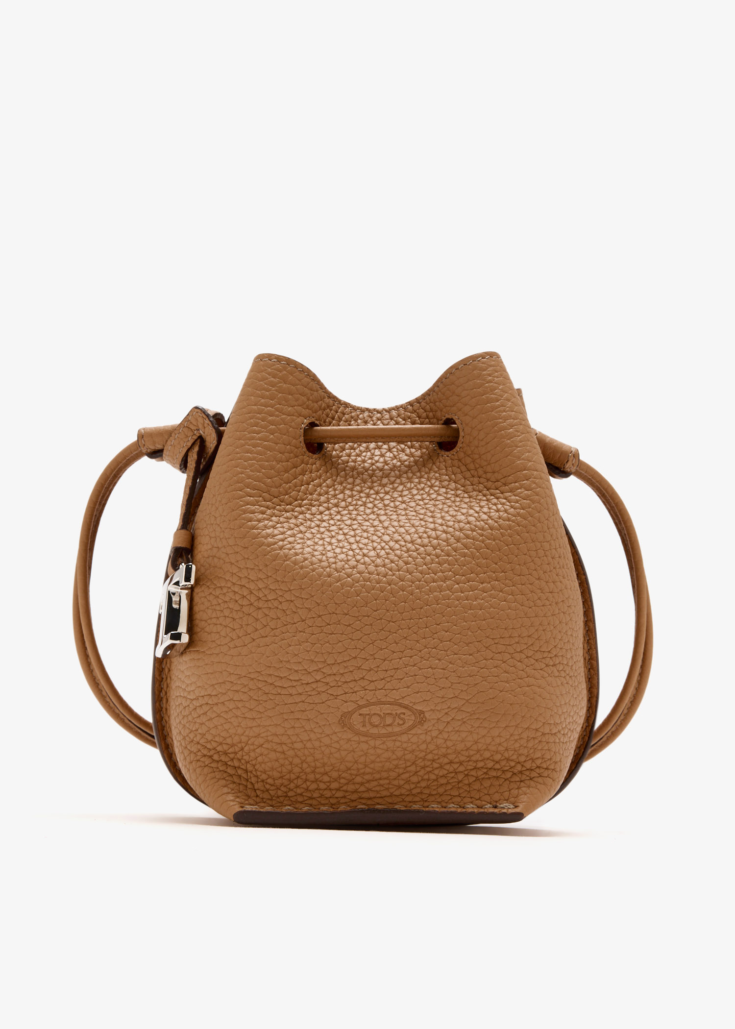 

Micro leather bucket bag, Brown