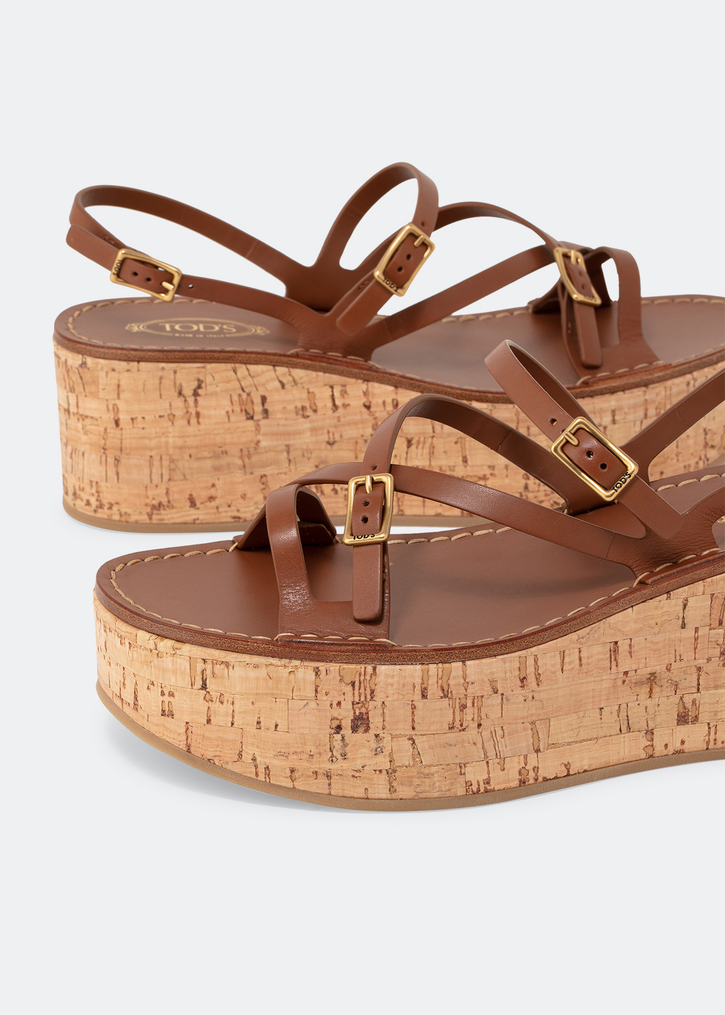 

Leather wedge sandals, Brown