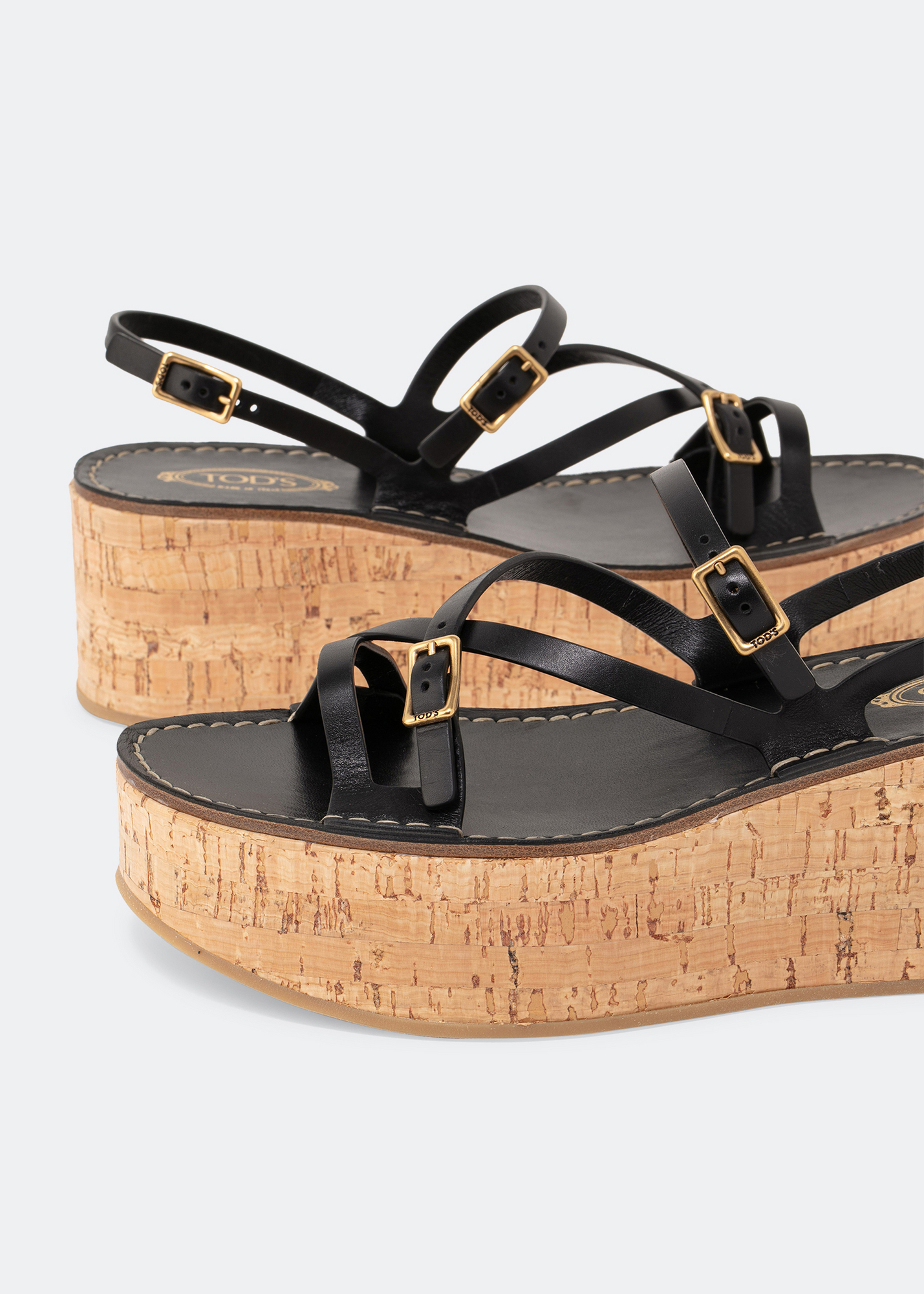 

Leather wedge sandals, Black