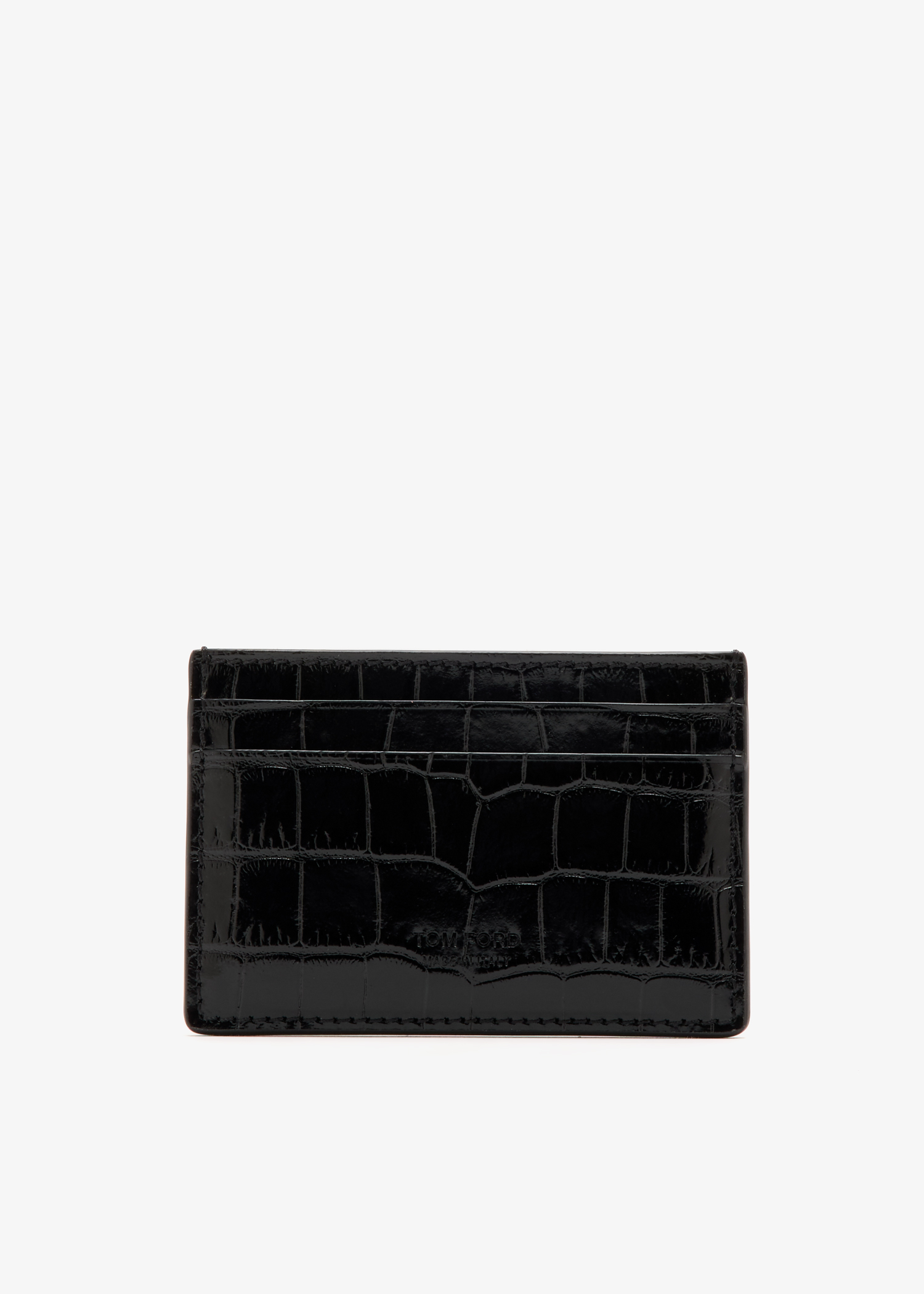 

Crocodile-embossed card holder, Black
